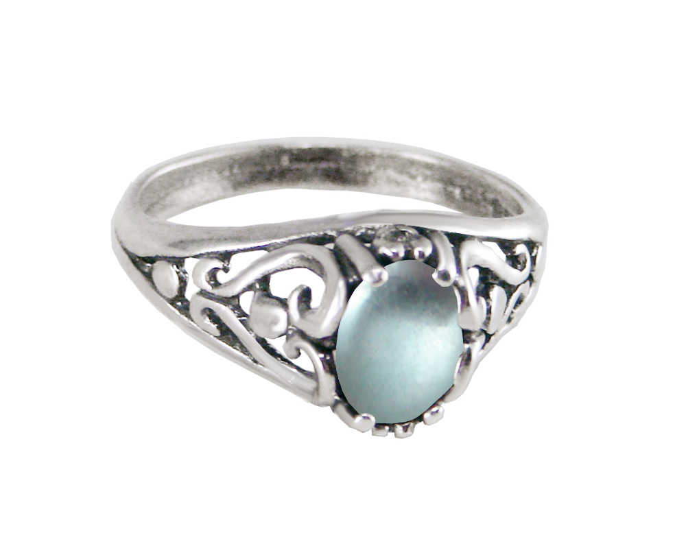 Sterling Silver Filigree Ring With Blue Topaz Size 6